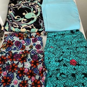 Bundle Of 4 LuLaRoe Leggings OS New Never Worn Florals,  Solid Cotton Candy Blue
